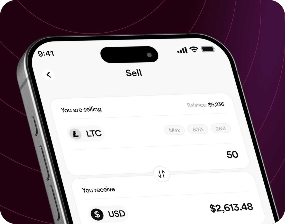 FlipEx app showing Litecoin sold and Naira credited to wallet