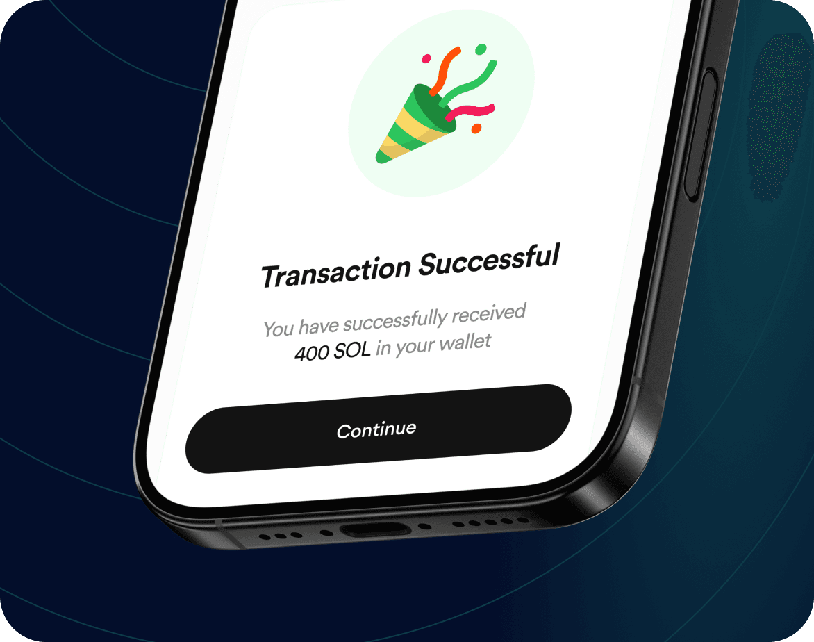 FlipEx app showing Solana received successfully in wallet