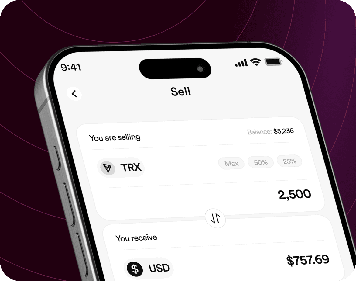 FlipEx app showing Tron (TRX) sold and Naira credited to wallet