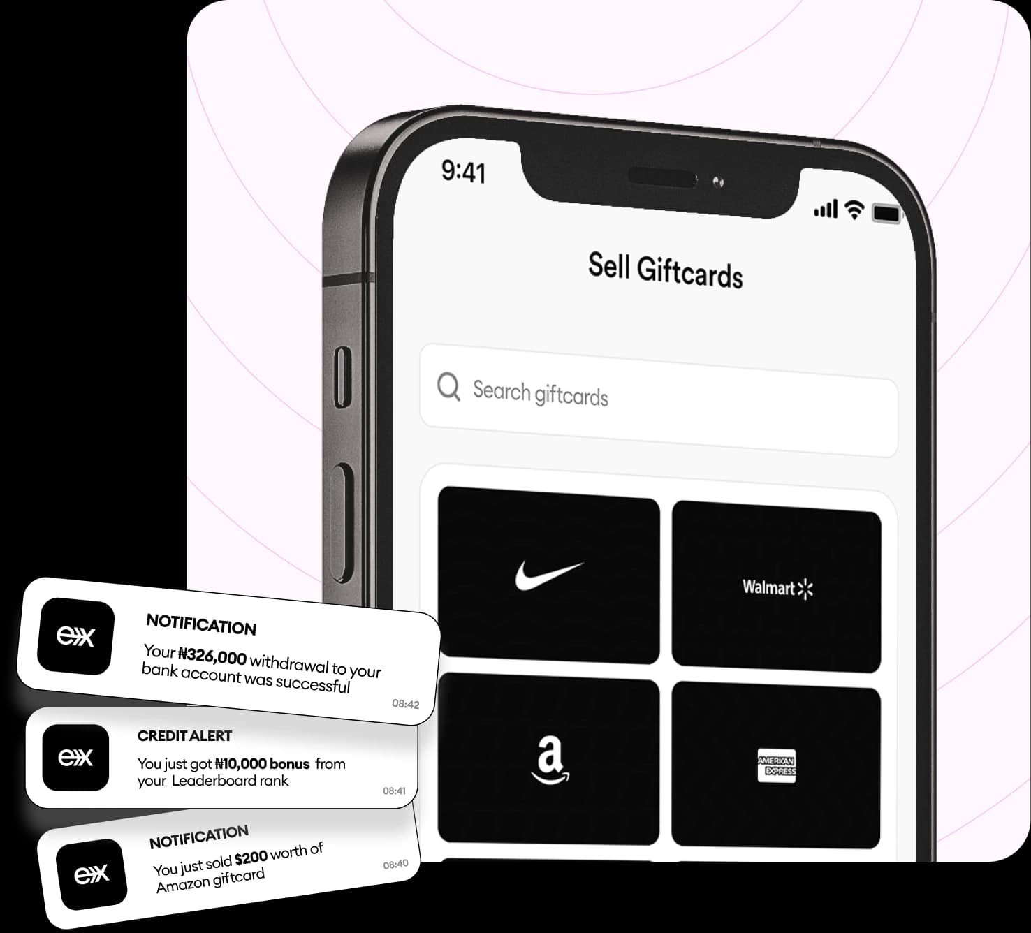 FlipEx app showing gift cards trading screen for selling gift cards to Naira