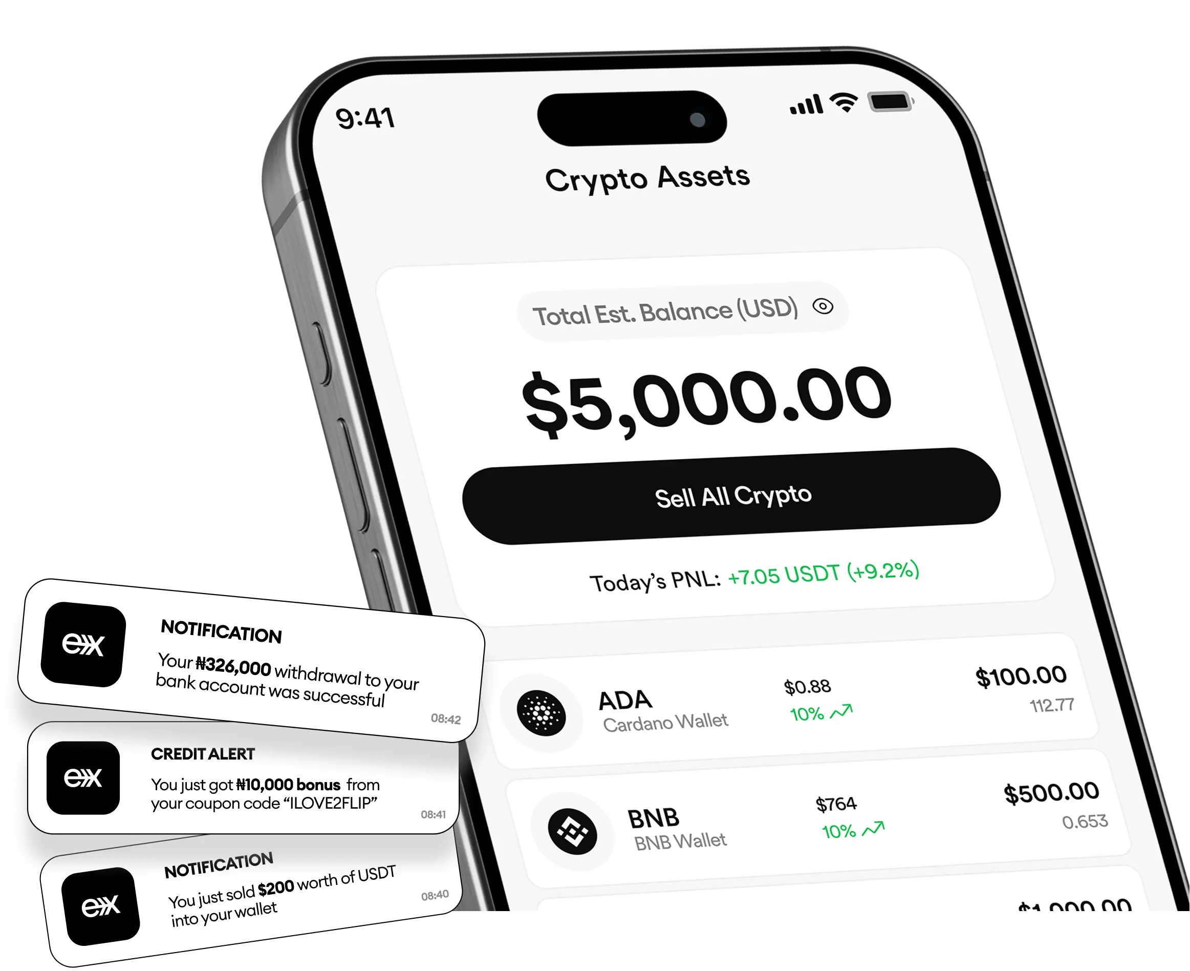 FlipEx app showing gift card to crypto conversion screen
