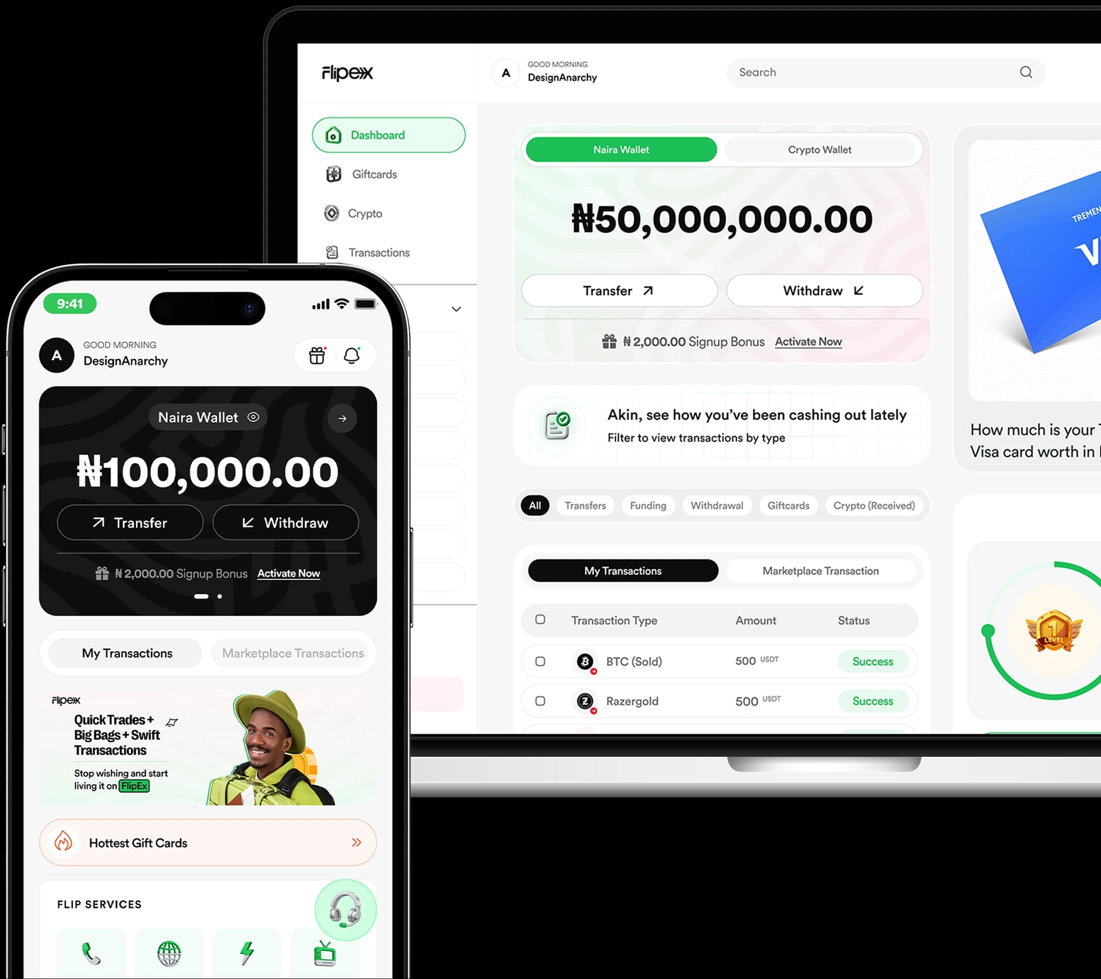 FlipEx app dashboard and mobile app – available on App Store and Google Play